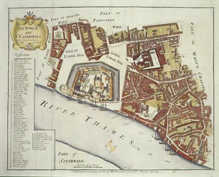 Der Turm und St. Catherines, für Stows Survey of London, veröffentlicht 1754
